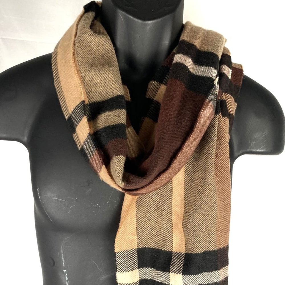 BROWN GRID PRINT SCARF